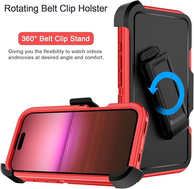 for iPhone 16 Pro Max Case [Compatible with MagSafe] Shockproof 3-Layer Full Body Protection [Without Screen Protector] Rugged Heavy Duty Cover Case for Apple iPhone 16 Pro Max 6.9",Red