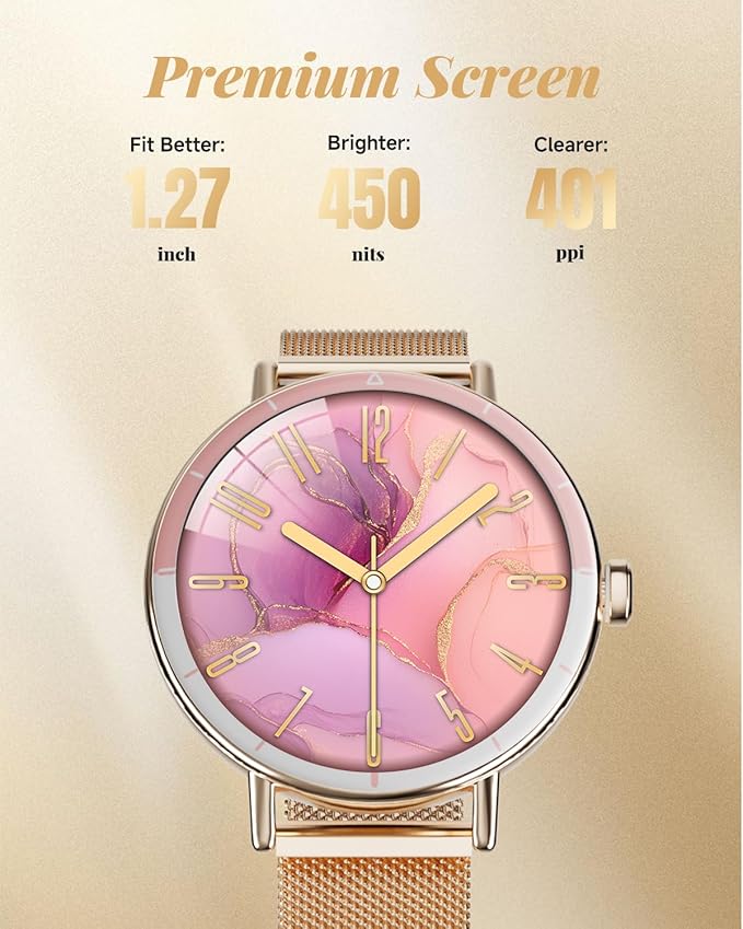 Smart Watch for Women with Two Bands, Fitness Tracker Watch, Heart Rate Monitor, Step Counter, Android & iOS Phones Compatible, Answer/Make Calls, HD Touchscreen, IP68 Waterproof, Rose Gold