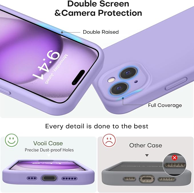 Vooii Compatible with iPhone 15 Plus Case, Upgrade Liquid Silicone [Enhanced Camera Protection] [Soft Anti-Scratch Microfiber Lining] Shockproof Phone Case for iPhone 15 Plus 6.7 inch - Light Purple