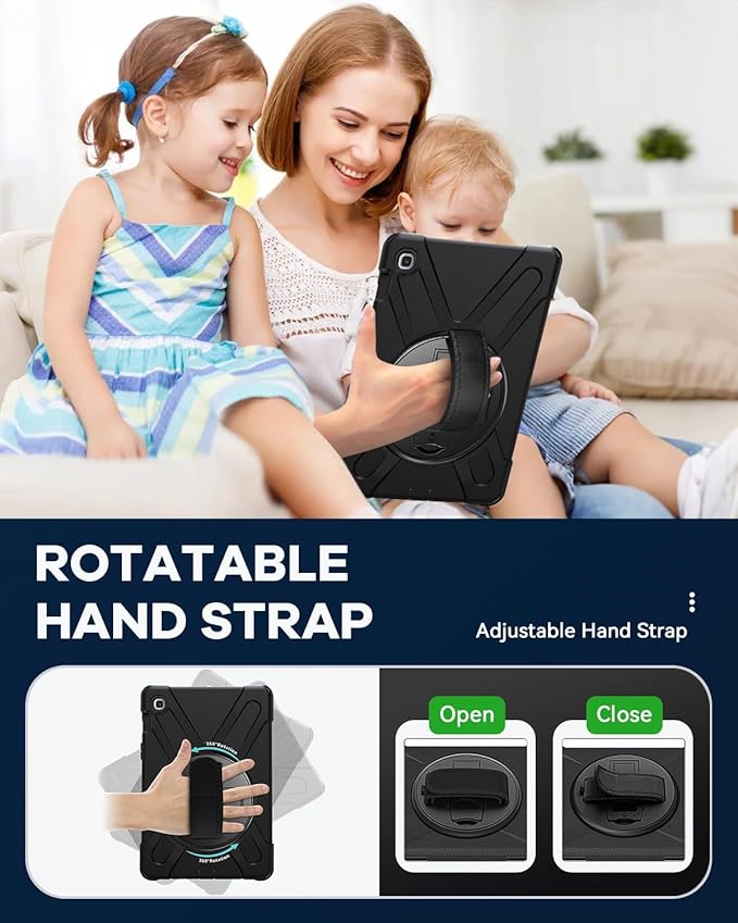 DreamerX for Samsung Galaxy Tab S5e Case 10.5 inch 2019 SM-T720/T725/T727, Shockproof Kids Drop Protective Cover w/ 360 Rotating Hand Strap Multi Stand Angles Carrying Shoulder Strap Pen Holder, Black