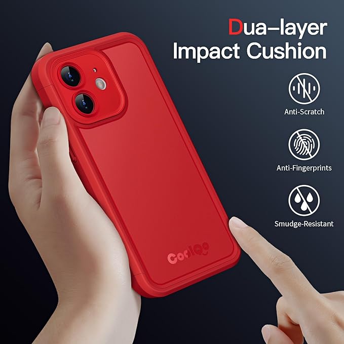 COOLQO Magnetic for iPhone 12 Case, Compatible with MagSafe, Dual Layer Design Military Grade Protection, Translucent Matte Scratch-Resistant Back Protective Shockproof Phone Case, Red