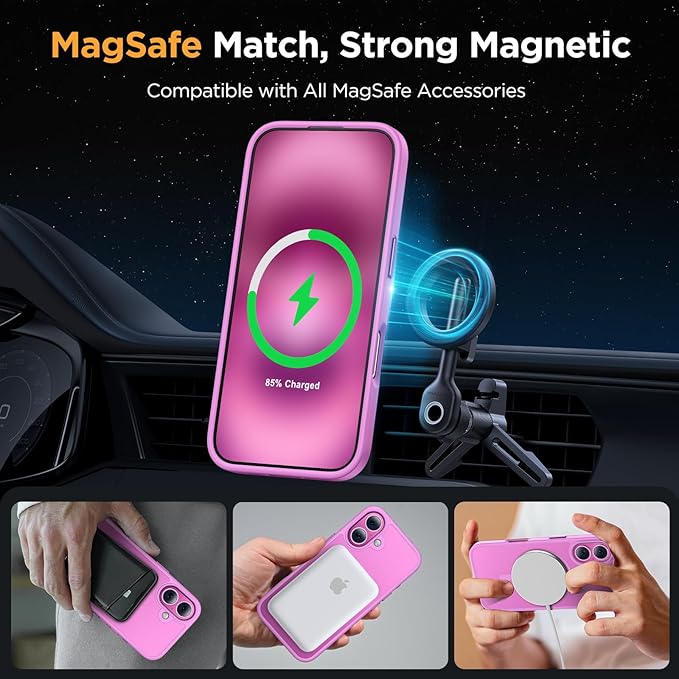 Miracase Magnetic Series for iPhone 16 Case [Compatible with MagSafe] [with 2X Screen Protectors] Military-Grade Protection, Anti-Fingerprint, Slim Phone Case for iPhone 16 6.1 inch - Light Purple