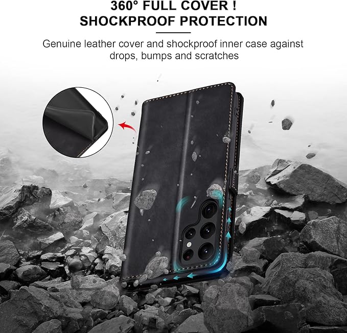 Jasonyu Flip Wallet Case for Samsung Galaxy S22 Ultra 5G,Leather Magnetic Folio Cover with Card Holder,Kickstand - TPU Shockproof Durable Protective Phone Case,Black