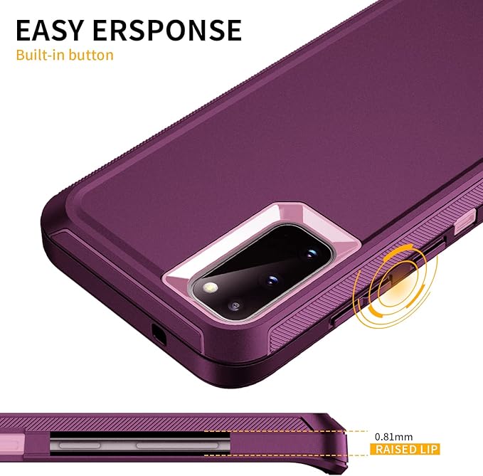 for Galaxy S20 FE 5g Case,Shockproof Dropproof Dustproof 3-Layer Full Body Protection Rugged Heavy Duty High Impact Hard Cover Case for Galaxy S20 FE 6.5 inch,Purple/Pink