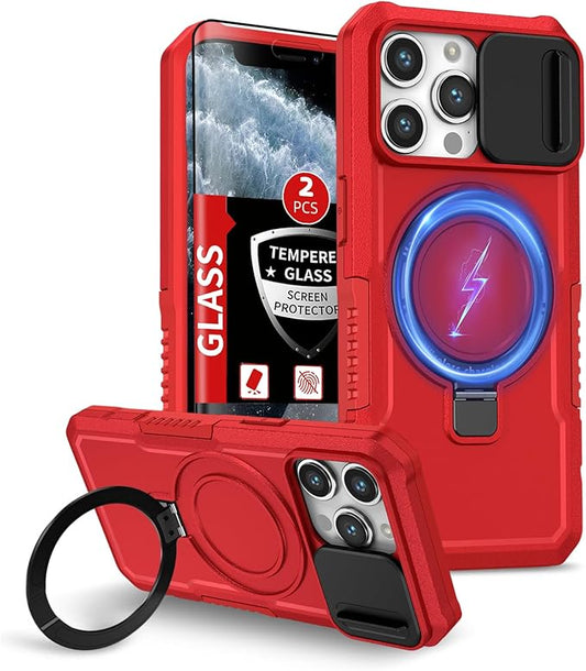 for iPhone 11 Pro Max Case Magnetic Compatible with MagSafe Wireless Charging,Built-in Kickstand,with Camera Cover,with 2 Screen Protectors,Anti-Scratch Shockproof Heavy Duty Protection Red