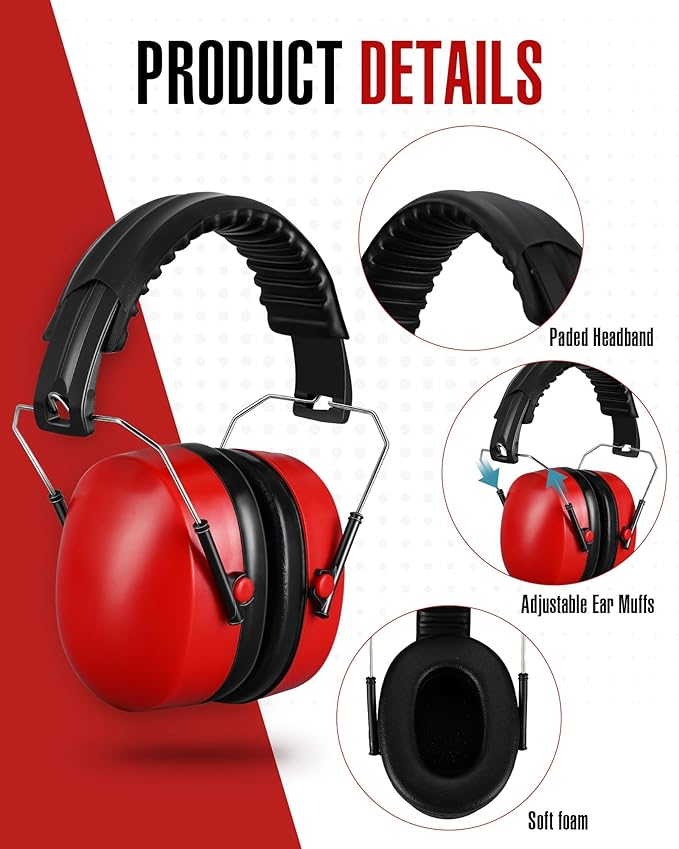 12 Pcs Hearing Protection Ear Muffs NRR 28dB Noise Reduction Headphones Shooting Ear Protection Earmuffs(Red)