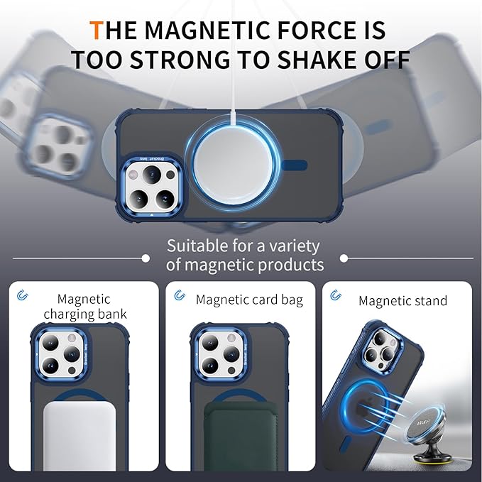 Magnetic for iPhone 14 Pro Case Blue with MagSafe Wireless Charging Heavy Duty Military-Grade Shockproof Protection Adjustable Kickstand Slim Matte Anti-Fingerprint Cover Men Women