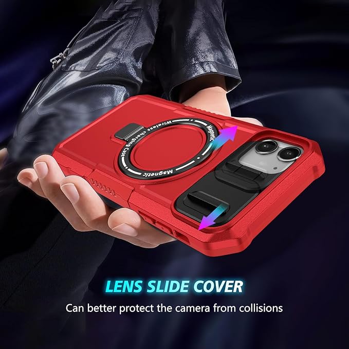 for iPhone 11 Case Magnetic Compatible with MagSafe Wireless Charging,with 2 Screen Protectors,for 11 Case Built-in Kickstand+Camera Cover Anti-Scratch Shockproof Heavy Duty Protection Red