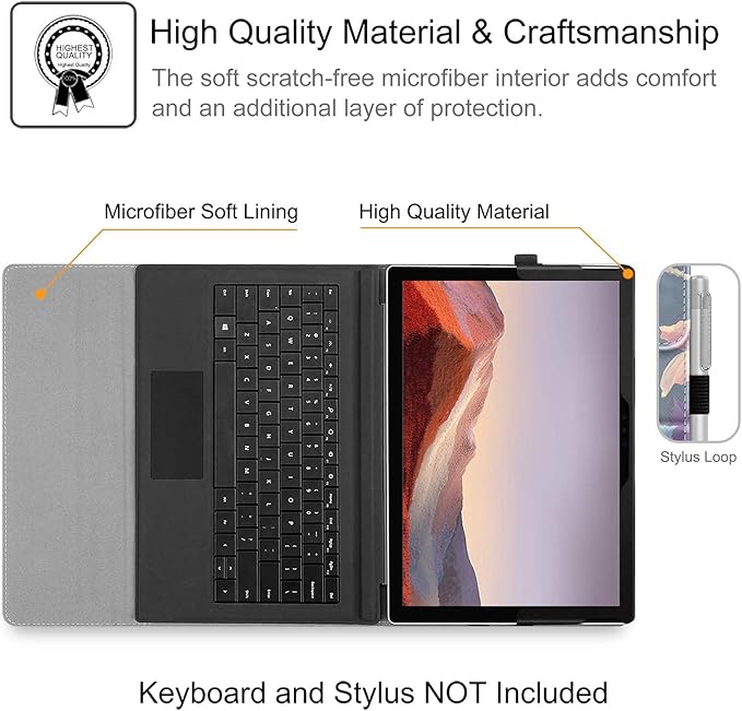 Fintie Case for 12.3 Inch Microsoft Surface Pro 7 Plus, Surface Pro 7/6/5/4/3 - Portfolio Business Cover with Pocket, Compatible with Type Cover Keyboard, Blooming Hibiscus