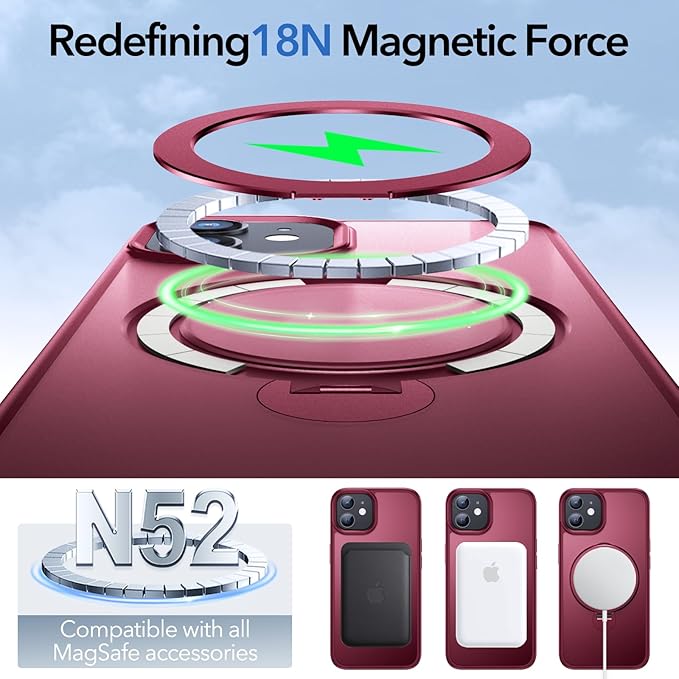 Anqrp 360° All-in-ONE Stand Case for iPhone 12/12 Pro Case with Rotatable Magnetic Kickstand Ring Holder, Compatible with MagSafe, MIL-Grade Shockproof iPhone 12/12 Pro Phone Case Cover 6.1" Red