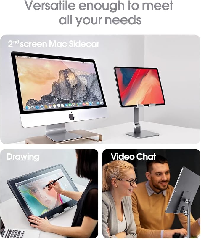 elitehood Aluminum iPad Stand, Adjustable iPad Stand Holder for Desk, Desktop Tablet Stand Dock for iPad Pro 12.9 11 Air Mini 4 5 and More 4-13 inches Tablets, Gray