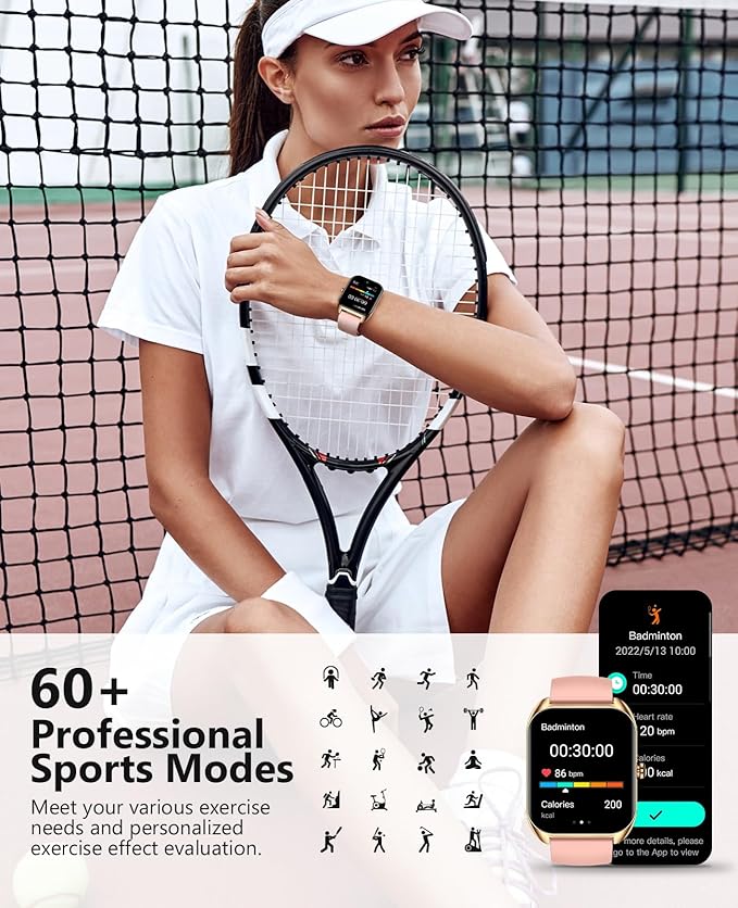 Smart Watch (Answer/Make Call) for Women, 2.02" Smartwatch with Blood Oxygen/Heart Rate/Blood Pressure/Sleep Monitor, IPX8 Waterproof Fitness Tracker, 100+ Sports Modes Compatible with iOS Android