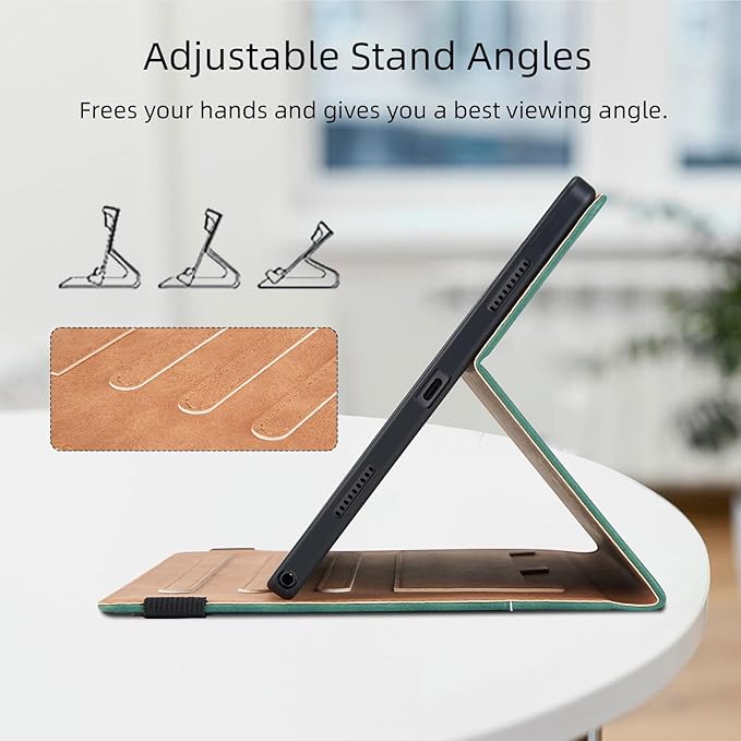 Case for Lenovo Tab M10 Plus 10.6 2022 Released, Multi-Angle Viewing Smart Cover with Pocket, Business PU Leather Flip Stand Cover with Card Slot -Green