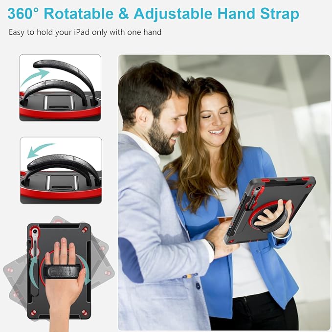 Case for Galaxy Tab S10 Lite &S10 FE S9 FE 10.9"/S9 11 Inch: TPU Cover for Samstng Tablet S10 FE/ 2025/ S9 FE & S9 2023 5G with Screen Protector- Stand- Handle-Shoulder Strap-S-Pen Holder-Red+Black