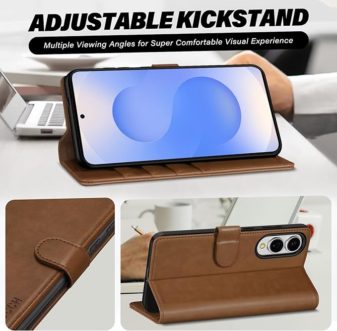 TUCCH Case Wallet for Galaxy S25 Edge, Magnetic PU Leather Kickstand RFID Blocking [4 Card Slots] Protective Flip Cover with [TPU Shockproof Interior Case] Compatible with Galaxy S25 Edge 6.7", Brown