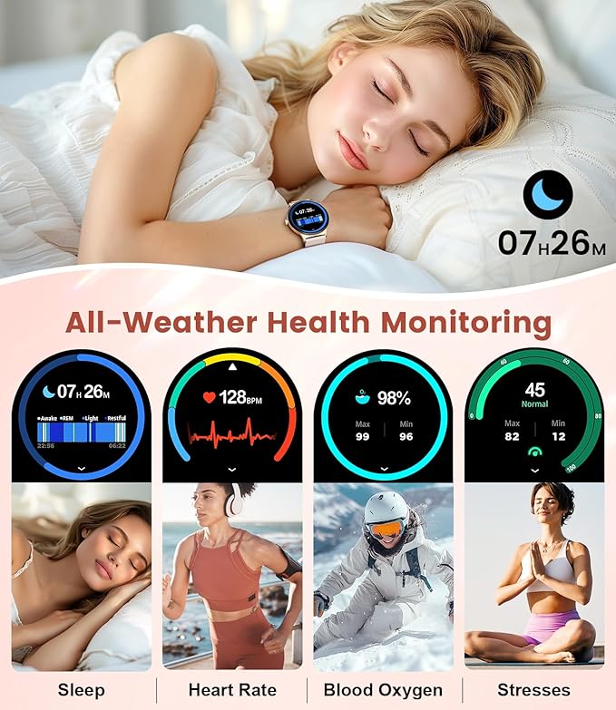 Smart Watches for Women, 1.43" AMOLED Display Fitness Tracker with Bluetooth Make/Answer Call, Heart Rate/Sleep Monitor/Female Cycle, 100+ Sports Modes, IP67 Waterproof for Android/iPhone