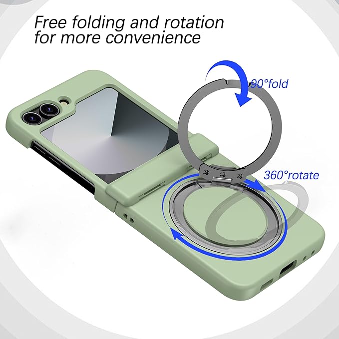 Magnetic Case for Samsung Galaxy Z Flip 6 Compatible with Magsafe, Built-in Kickstand & TPU Hinge Protection Flip 6 Case, Matte PC Cover Ultra Shockproof Phone Case for Z Flip6 (Light Green)