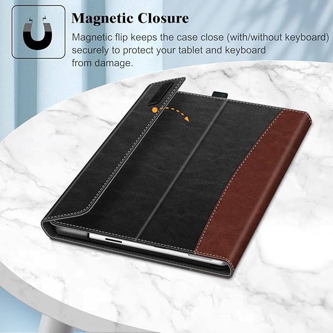 Fintie Case for 13 Inch Microsoft Surface Pro 11/10/9 - Multiple Angle Viewing Portfolio Business Cover with Pocket & Stylus Holder, Compatible with Type Cover Keyboard (black/brown)