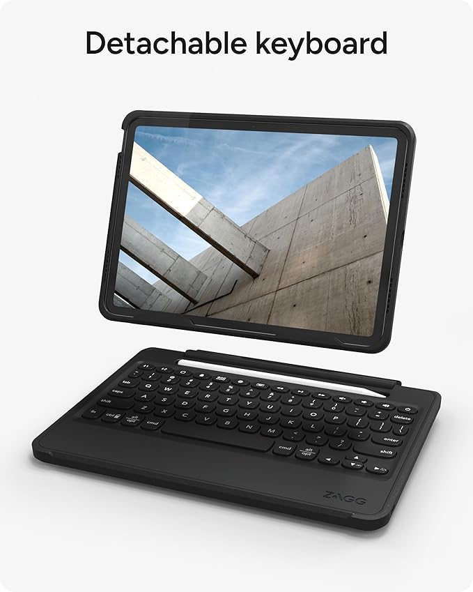 ZAGG Rugged Book iPad 11" (A16)/ 10.9" (Gen 10) Case - Durable Wireless Keyboard Case, Military-Grade Drop Protection, Multi-Device Pairing, Detachable Backlit Keyboard, Black