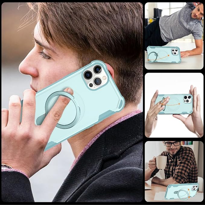 Designed for iPhone 14 Pro Case with Magnetic Stand [Military Drop Protection][Compatible with Magnet] Shockproof 14 Pro Phone Case with Ring Holder, Green