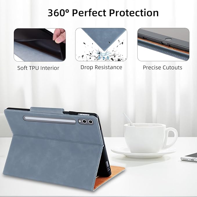 Case for Samsung Galaxy Tab S10 Plus/S9 FE Plus/S9 Plus 12.4 Inch - Multi-Angle Viewing Stand Cover with Pocket, PU Leather Folio Case with Magnetic Clasp, Auto Wake/Sleep Smart Tablet Cover, Gray