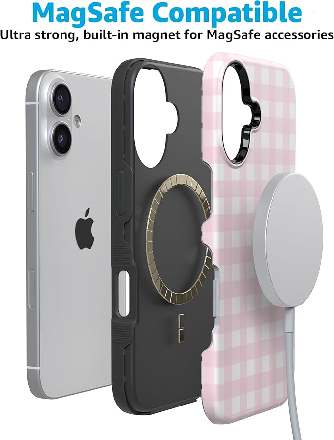 Casely iPhone 17 Case | Pink Plaid | Sunday Best | Compatible with MagSafe | Bold Protective Design