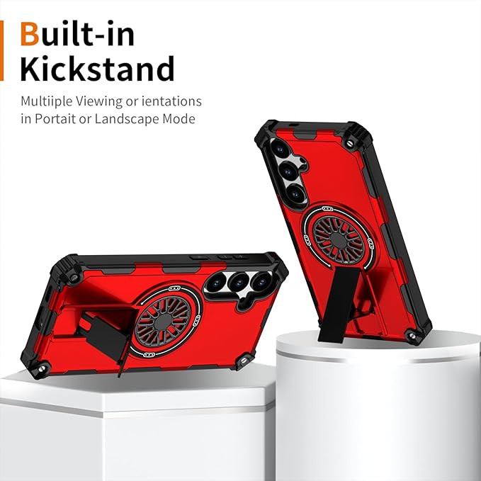 Magnetic Case for Galaxy S24 Plus/S25 Plus, Built-in Stand [Compatible with Mag-Safe] Shockproof Protective Cover Case for Samsung Galaxy S24 Plus/S25 Plus Red