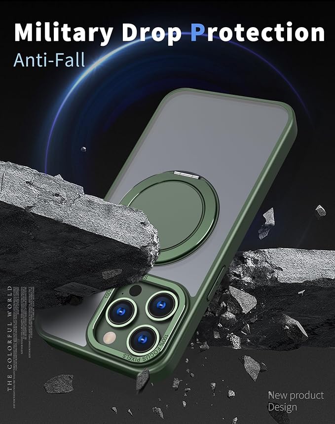 Magnetic Stand Case for iPhone 15 Pro [with 2 Tempered Glass Film] [360° Rotation Magnetic Stand] [Compatible with Magsafe] Military-Grade Drop Protection Case, Green