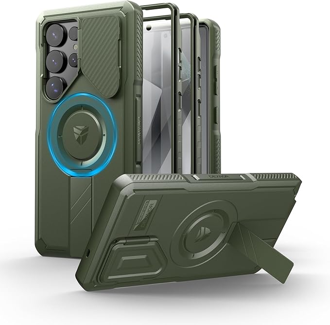 Dexnor for Samsung Galaxy S25 Ultra Case with Camera Cover & Adjustable Kickstand & Built-in Screen Protector, Magnetic Rugged Shockproof Bumper Cases Heavy-Duty Protective Cover (2025),Army Green