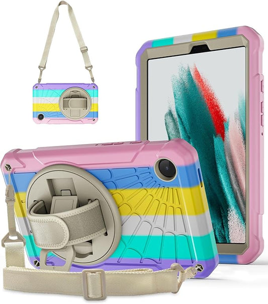 Case for Samsung Galaxy Tab A9 8.7 Inch 2023, 360° Rotating Stand, Hand Strap&Shoulder Strap Case for Samsung A9 Tablet(SM-X110/X115/X117) (Colorful Powder)