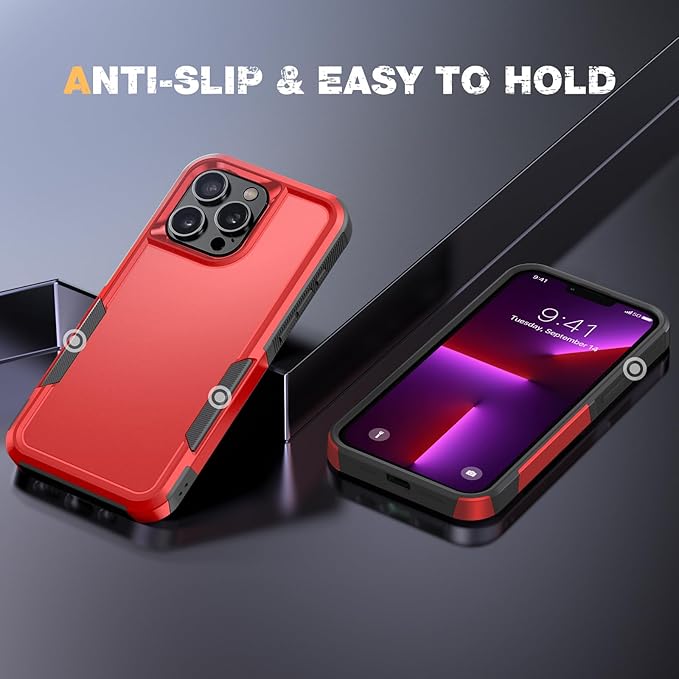 Diaclara Designed for iPhone 13 Pro Max Case, [with Privacy Screen Protector] [Anti Spy] [Military Grade Drop Protection] Heavy Duty Full-Body Shockproof Phone Case, Red