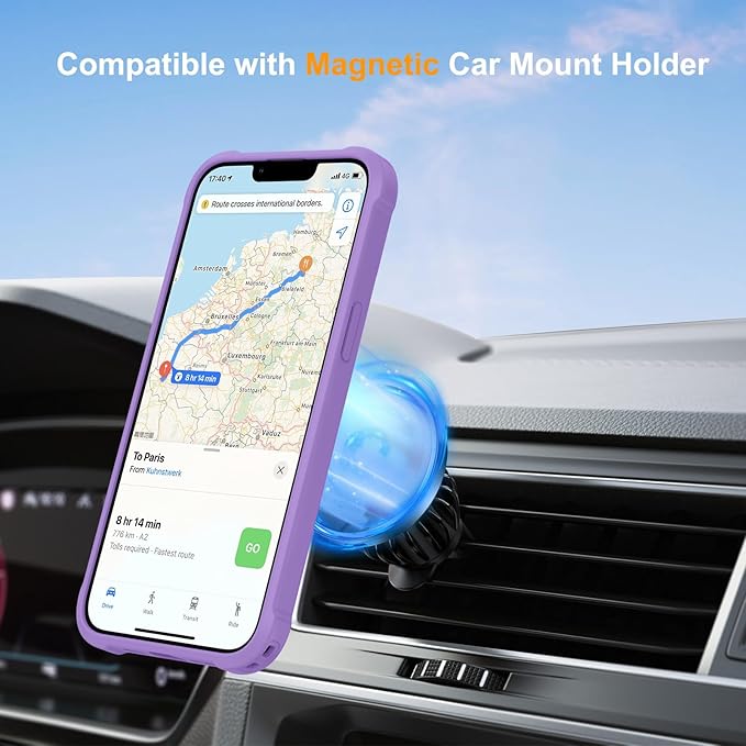 Compatible with iPhone 12 Pro Max Case & iPhone 13 Pro Max Case with Invisible Magnetic Ring Stand [Compatible with Magnetic] [Military Drop Protection] Shockproof Slim Case 6.7 Inch, Purple