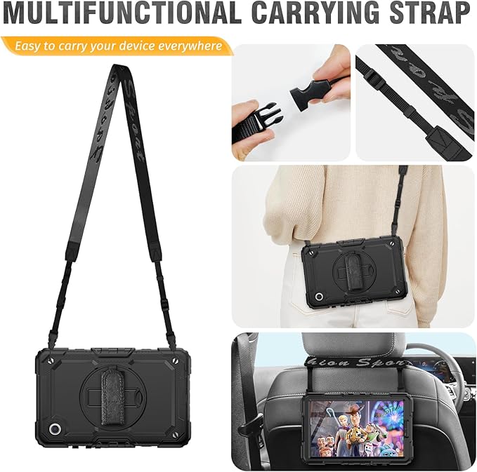 HXCASEAC Case for Samsung Galaxy Tab A9 8.7 Inch, Protective with Screen Protector/Hand Strap/Pen Holder, Sturdy Shockproof for Samsung A9 Tablet Case SM-X110 SM-X115 SM-X117 - Black