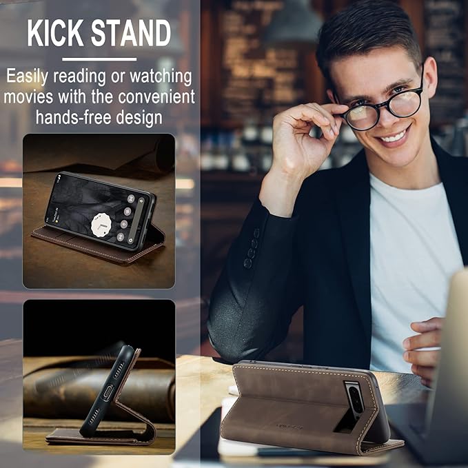 for Google 8 Pro Case, Flip Wallet Leather Case with Card Holder Magnetic Closure Shockproof Kickstand Protective Phone Cases Cover for Google 8 Pro,Coffee