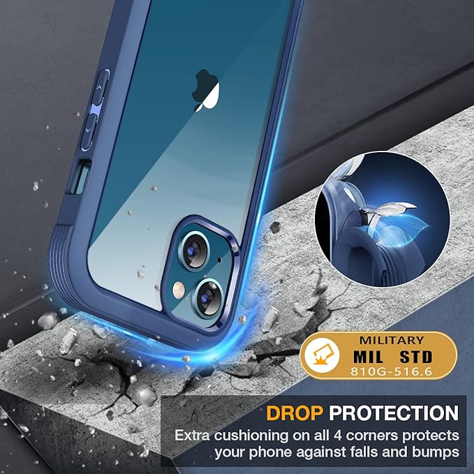 Miracase Compatible with iPhone 13 case 6.1 inch, [Glass Instead Plastic] with Built-in 9H Tempered Glass Screen Protector for iPhone 13,2023 Upgrade Full-Body Glass Clear Case, Dark Blue