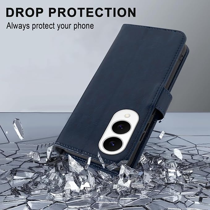 MONASAY Wallet Case Fit for Samsung Galaxy S25 Edge 5G，[Lens & Glass Screen Protector] [RFID Blocking] Flip Folio Leather Cell Phone Cover with Credit Card Holder, 6.7 inch, Blue