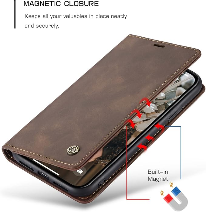 for iPhone 11 6.1-Inch Case, Flip Wallet Leather Case with Card Holder Magnetic Closure Shockproof Kickstand Protective Phone Cases Cover for iPhone 11, Coffee