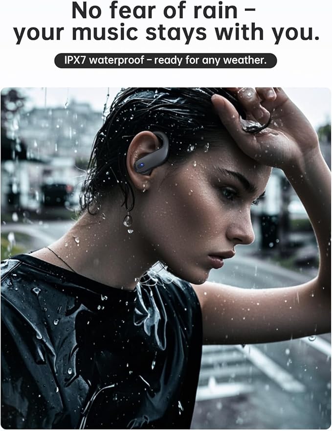 NDO Wireless Earbuds Bluetooth 5.3 Headphones Sport,IPX7 Waterproof Sports Earphones with Earhooks,48H Playtime,Lightweight 7.8g,Fast Charging Case,Noise Cancelling Mic for Running Gym Workout-Black
