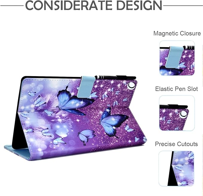 Case for Galaxy Tab A9+/A9 Plus 11 Inch 2023 (SM-X210/X216/X218), Funut PU Leather Folio Cover Multi-Angle Stand with Auto Wake/Sleep Case for Samsung Galaxy Tab A9 Plus/A9+ Tablet, Purple Butterfly