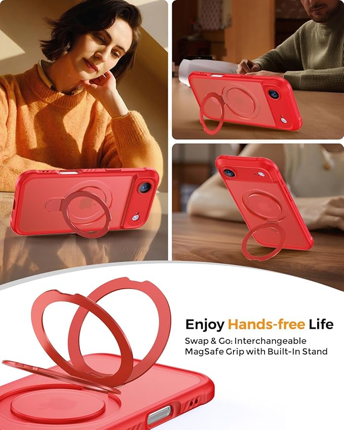 MOCCA Compatible with iPhone Air Case with Magnetic Invisible Stand [Full Camera Protection] [Compatible with Magsafe] Military Drop Shockproof Translucent Matte Phone Case Cover 6.5",Red