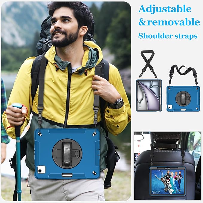 Case for iPad Air 13 Inch M3 2025 & M2 2024: Military Grade Cover for iPad Pro 12.9 6th/5th/4th/3rd Generation W/Screen Protector- Stand- Pencil Holder- Handle- Shoulder Strap- Blue