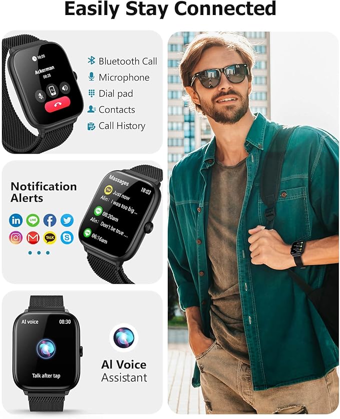 Smart Watch for Men with Blood Pressure Monitor, 2.06" AMOLED Always-On Display, IP68 Waterproof Fitness Tracker, 118 Sports Modes, Heart Rate/SpO2/Sleep Monitor, Compatible with Android iPhone