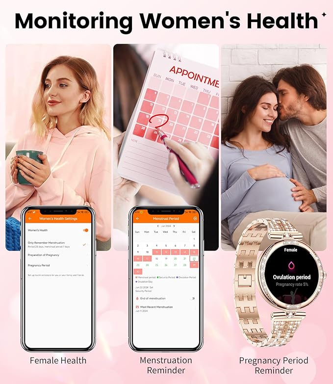 LIGE Smart Watches for Women (Answer/Make Call) with Diamonds，1.19” AMOLED Smartwatch with Heart Rate/SpO2/Sleep Monitor,IP68 Waterproof Fitness Tracker 111 Sport Modes Pedometer for Android iOS,Gold