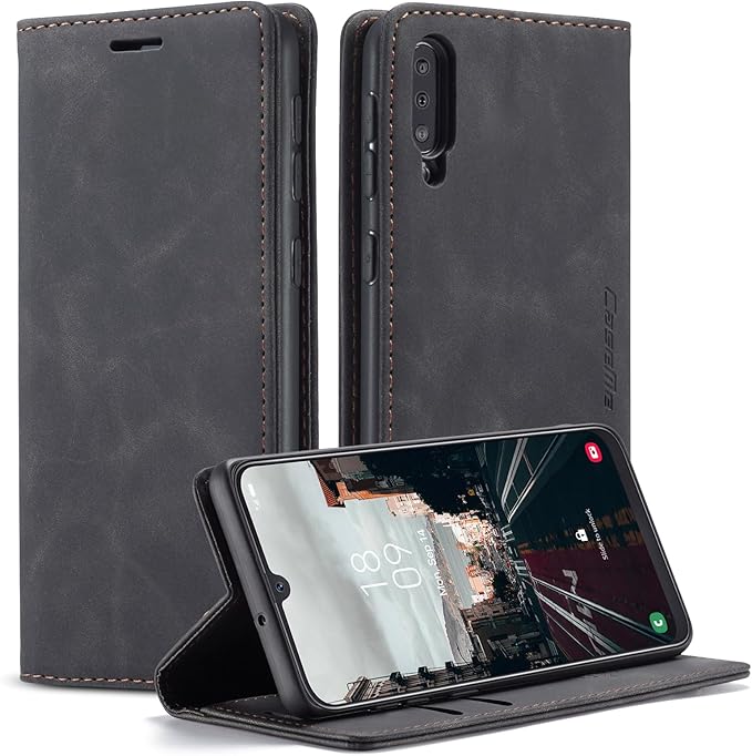for Samsung Galaxy A50 Case, Flip Wallet Leather Case with Card Holder Magnetic Closure Shockproof Kickstand Protective Phone Cases Cover for Samsung A50,Black