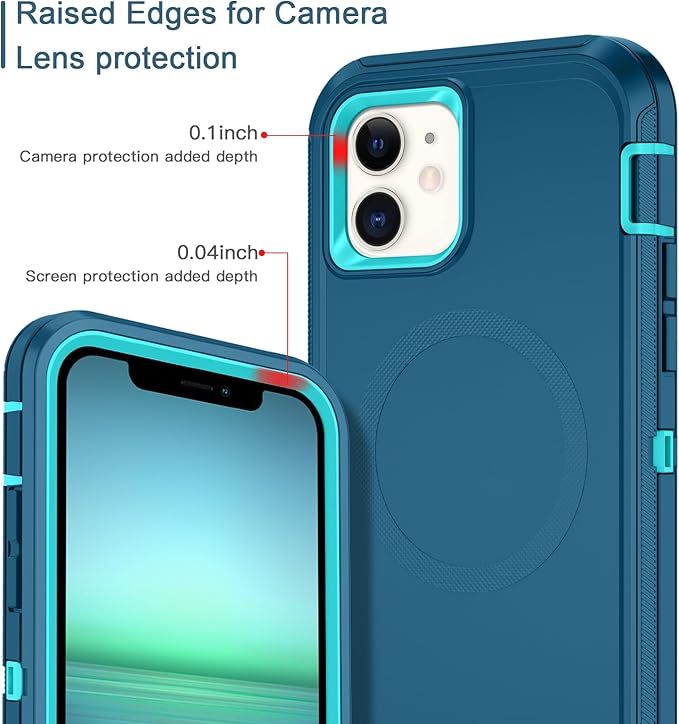 for iPhone 12 Case,iPhone 12 Pro Case [Compatible with MagSafe] Shockproof 3-Layer Full Body Protection Rugged Heavy Duty Cover for Apple iPhone 12/12 Pro 6.1",Turquoise