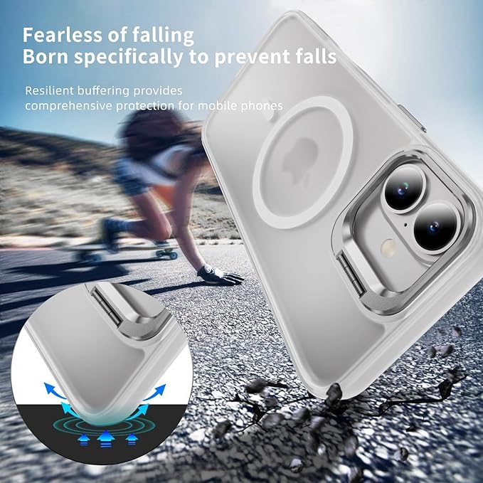 for iPhone 16 Case with Stand, Compatible with MagSafe, Military-Grade Drop Protection, Heavy Duty Magnetic Phone Case for iPhone 16，Translucent ﻿