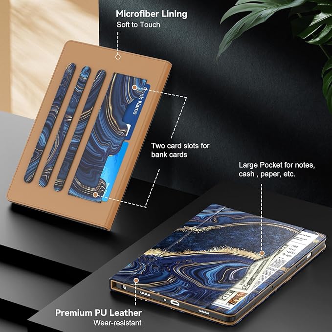 OKP Case for Samsug Galaxy Tab A9+ Plus 11 inch 2024(SM-X210/X216/X218), PU Leather Folio Cover with Multi-Angle Stand//Pen Holder, Auto Wake/Sleep Case for Galaxy A9+ 11" Tablet (Marble Oceanblue)