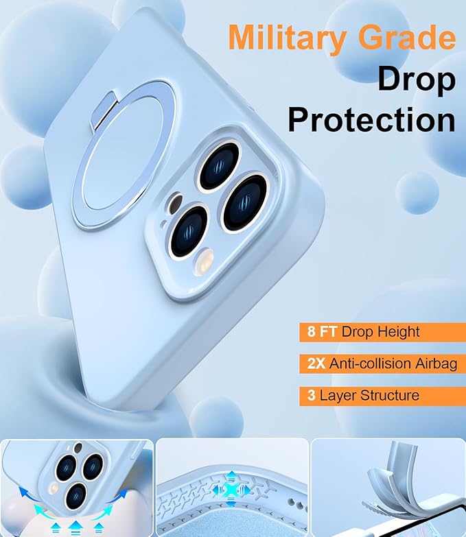 ZHK Liquid Silicone Designed for iPhone 16 pro max Case with Magnet Stand, [Precise Camera Lens Protection][Mil-Grade Drop Shockproof][Soft Anti-Scratch Microfiber Lining] Slim Fit Cover,Baby Blue