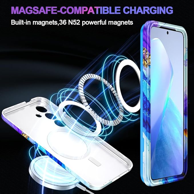 Casetego for Galaxy S25 Plus Case,Compatible with MagSafe,[Military Grade Drop Test] Full Body Protection Slim Shockproof Rugged Marble Women Case for Samsung Galaxy S25 Plus 6.7 inch,Azure Blue