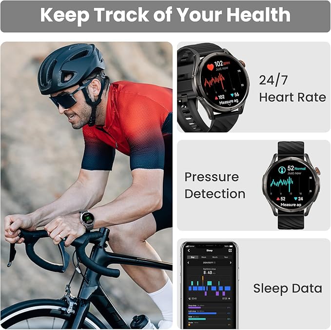 KOSPET Magic R10 GPS Smart Watch for Men, Stainless Steel Body, 50 Days Battery, 5ATM Waterproof, 180 Sport Modes for Outdoor Activity, 24/7 Heart Rate & Sleep Monitor (Black)